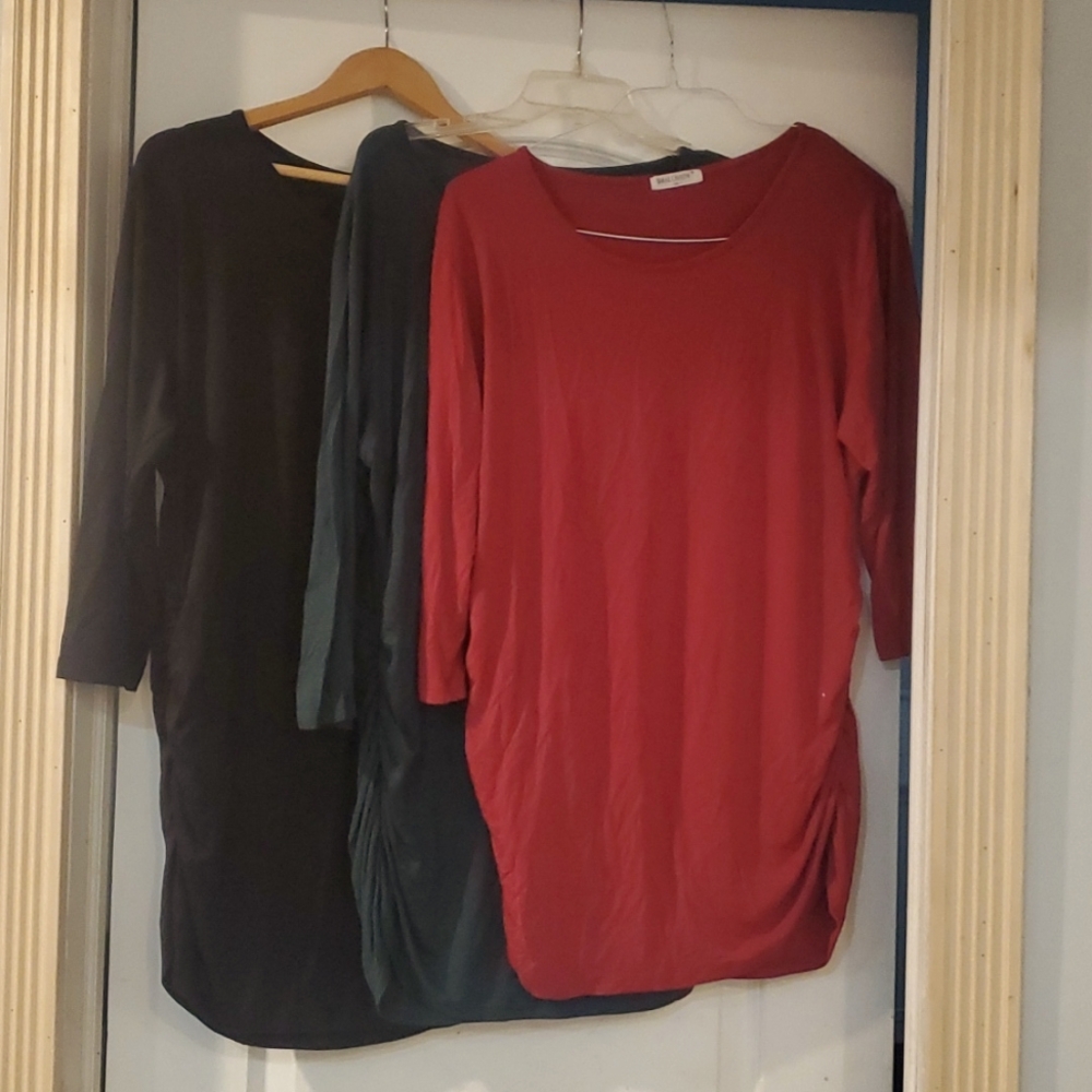 3 Smallshow Maternity Rouched shirts 2x XXL Crew T Shirts Lightweight 3/4 sleeve